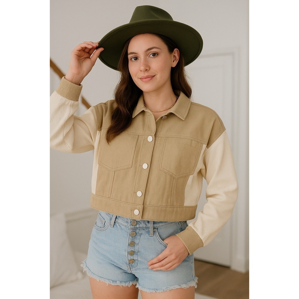 Le Lis Jacket Womens M Cropped Cream Contrast Knit Detailing Y2K‎ Preppy Chic